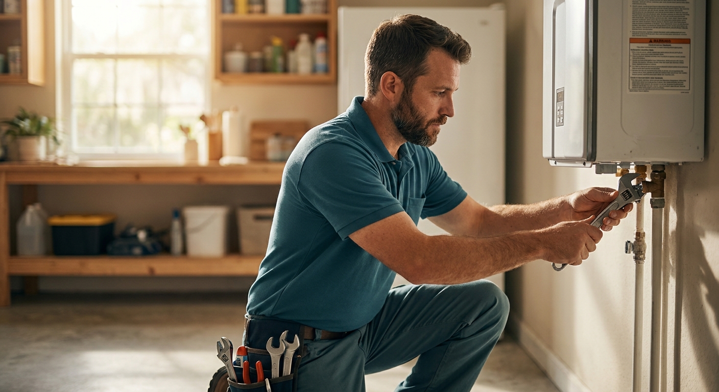 Tampa Plumbing Pro plumber working under a kitchen sink